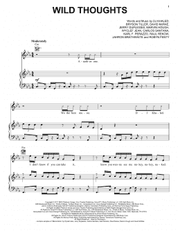 page one of Wild Thoughts (feat. Rihanna & Bryson Tiller) (Piano, Vocal & Guitar Chords (Right-Hand Melody))