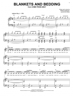 page one of Blankets And Bedding (from Come from Away) (Piano & Vocal)