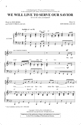 page one of We Will Live To Serve Our Savior (SATB Choir)