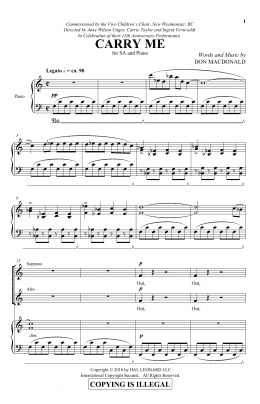 page one of Carry Me (2-Part Choir)