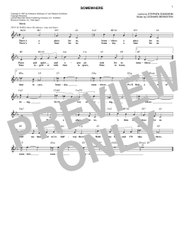 page one of Somewhere (from West Side Story) (Lead Sheet / Fake Book)