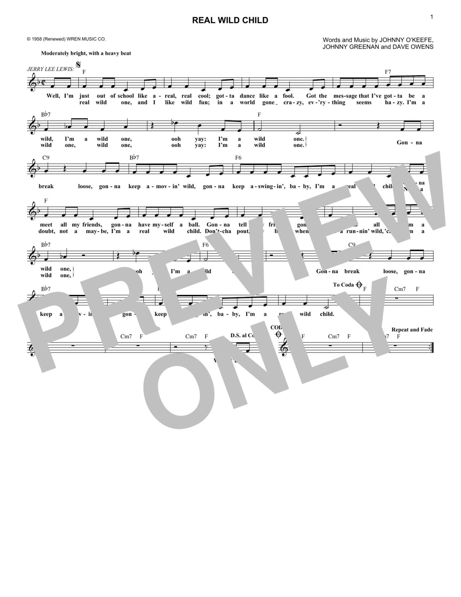 Real Wild Child (Lead Sheet / Fake Book)
