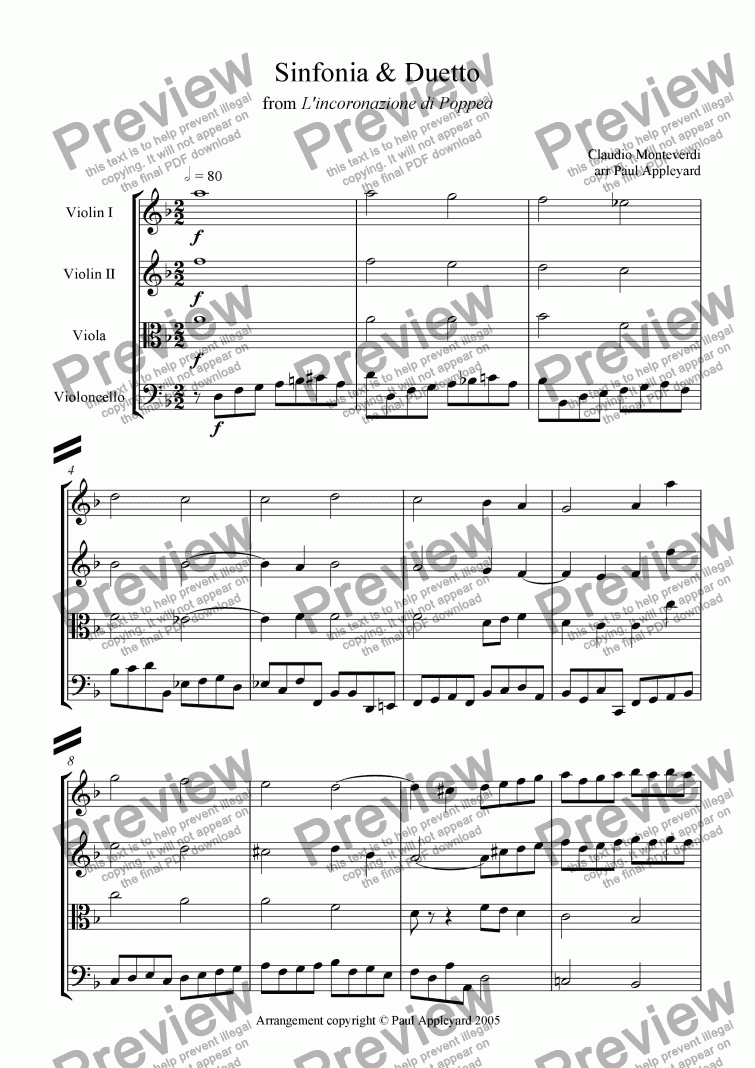 page one of Sinfonia & Duetto Finale (Poppea)