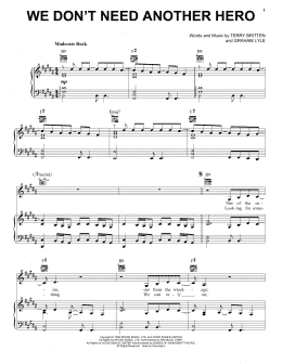 page one of We Don't Need Another Hero (Piano, Vocal & Guitar Chords (Right-Hand Melody))
