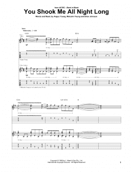 page one of You Shook Me All Night Long (Guitar Tab)
