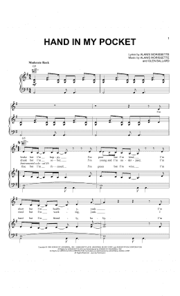 page one of Hand In My Pocket (Piano, Vocal & Guitar Chords (Right-Hand Melody))