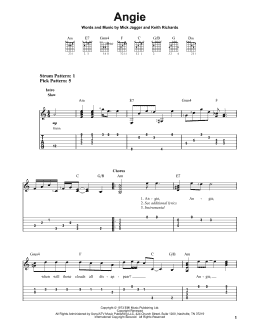 page one of Angie (Easy Guitar Tab)
