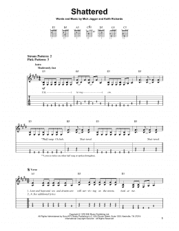 page one of Shattered (Easy Guitar Tab)