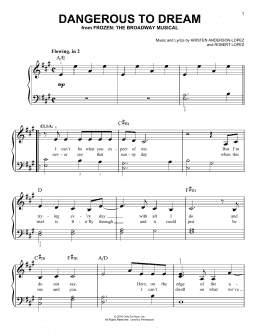 page one of Dangerous To Dream (from Frozen: The Broadway Musical) (Easy Piano)
