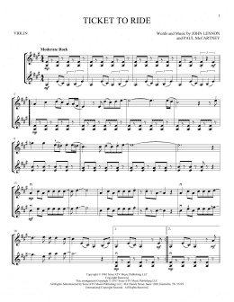 page one of Ticket To Ride (Violin Duet)