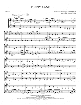 page one of Penny Lane (Violin Duet)