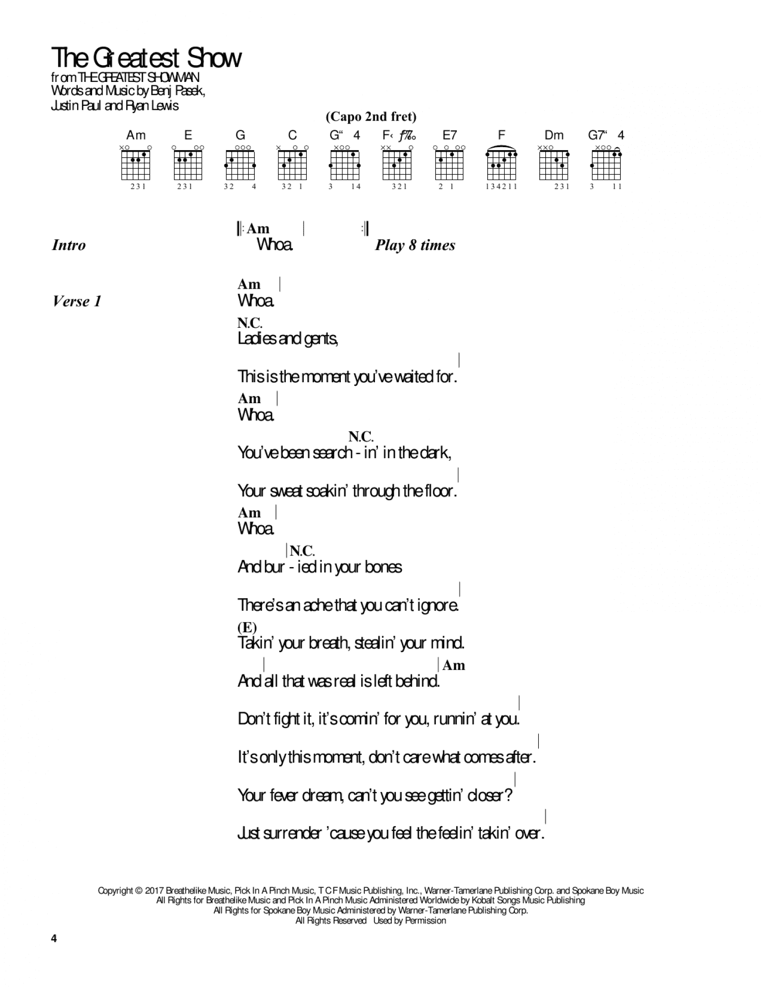 The Greatest Show (from The Greatest Showman) (Guitar Chords/Lyrics)