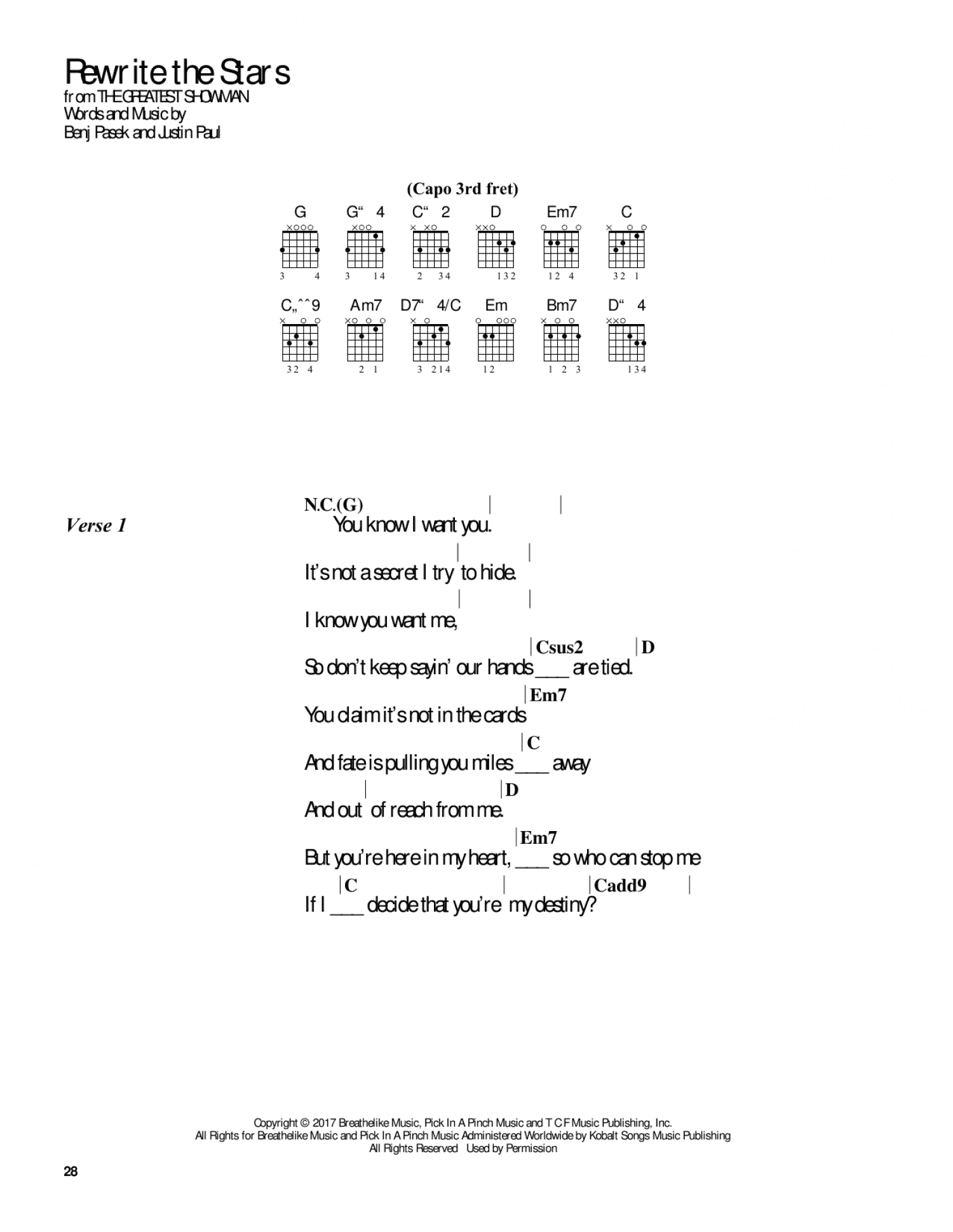 Rewrite The Stars (from The Greatest Showman) (Guitar Chords/Lyrics)