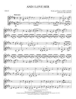 page one of And I Love Her (Violin Duet)