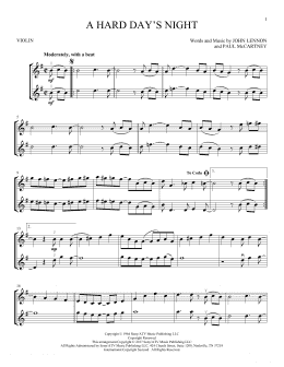 page one of A Hard Day's Night (Violin Duet)