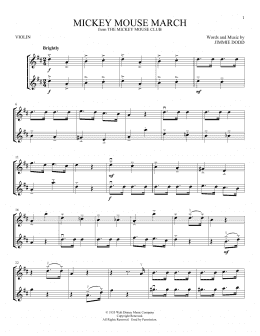 page one of Mickey Mouse March (from The Mickey Mouse Club) (Violin Duet)