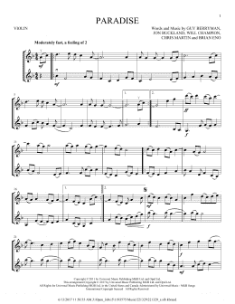 page one of Paradise (Violin Duet)