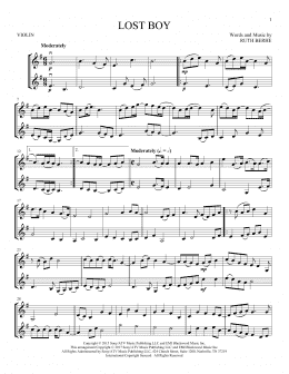 page one of Lost Boy (Violin Duet)