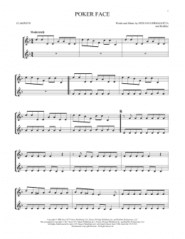 page one of Poker Face (Clarinet Duet)