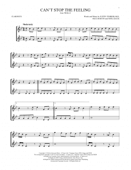 page one of Can't Stop The Feeling (Clarinet Duet)