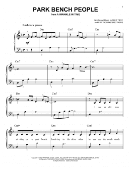 page one of Park Bench People (from A Wrinkle In Time) (Easy Piano)
