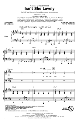 page one of Isn't She Lovely (arr. Ed Lojeski) (SAB Choir)