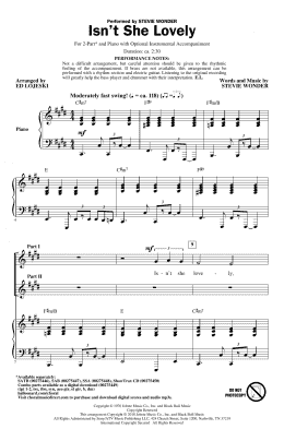 page one of Isn't She Lovely (arr. Ed Lojeski) (2-Part Choir)