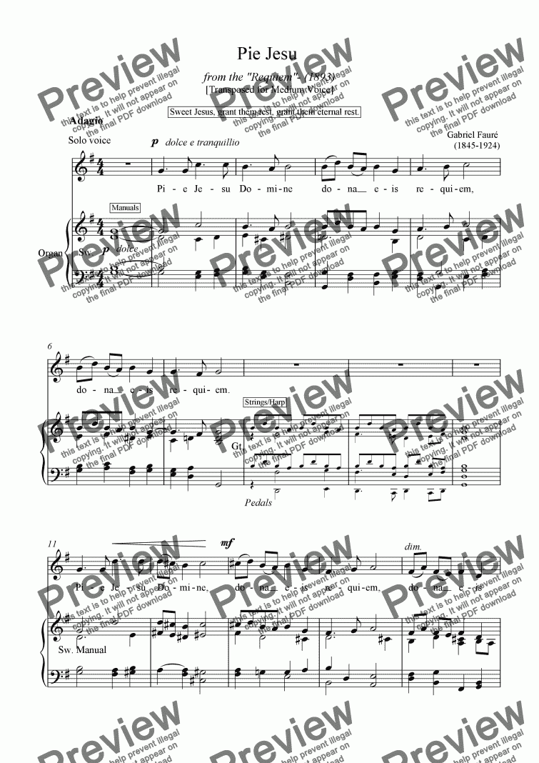 page one of "Pie Jesu" - Faure Requiem -Download Sheet Music (Medium Voice)