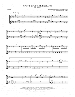 page one of Can't Stop The Feeling (Violin Duet)