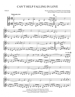 page one of Can't Help Falling In Love (Violin Duet)