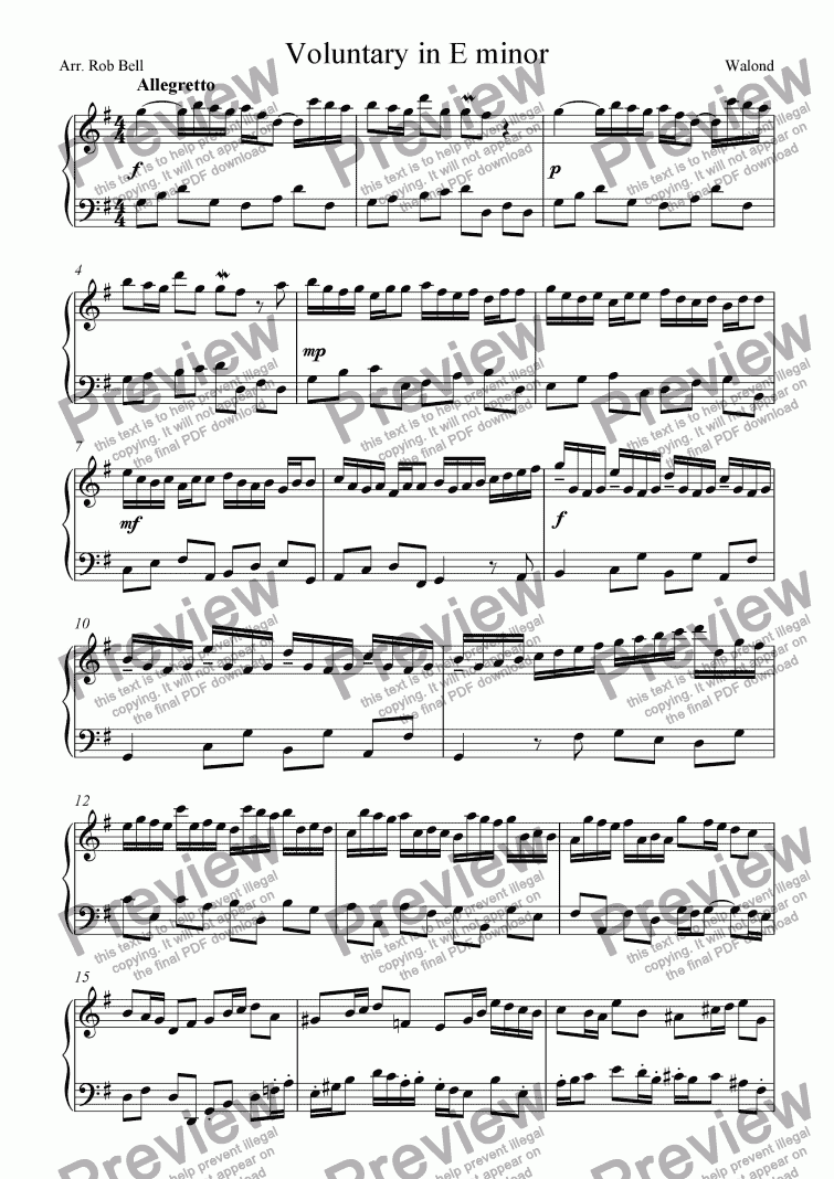 page one of Voluntary in E minor