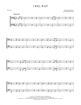 page one of I Will Wait (Cello Duet)