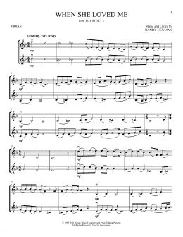 page one of When She Loved Me (from Toy Story 2) (Violin Duet)
