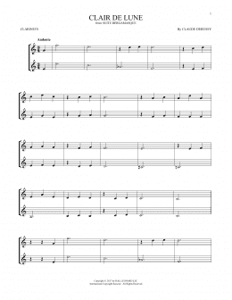 page one of Clair De Lune (Clarinet Duet)