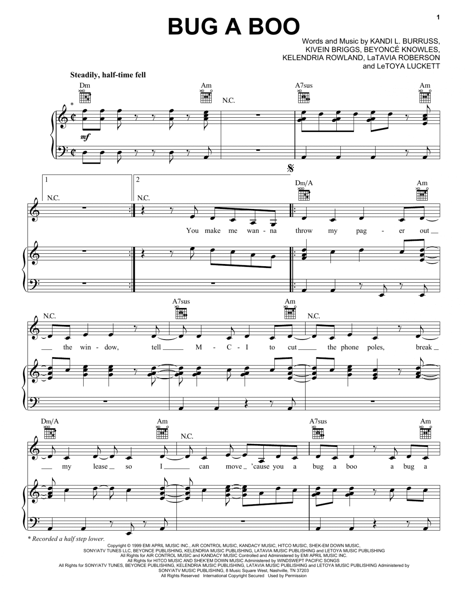 Bug A Boo (Piano, Vocal & Guitar Chords (Right-Hand Melody))