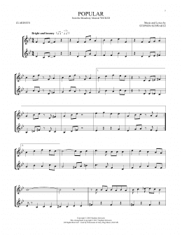 page one of Popular (from Wicked) (Clarinet Duet)