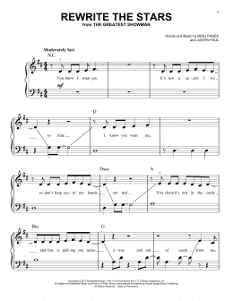 page one of Rewrite The Stars (from The Greatest Showman) (Very Easy Piano)