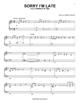 page one of Sorry I'm Late (from A Wrinkle In Time) (Piano Solo)