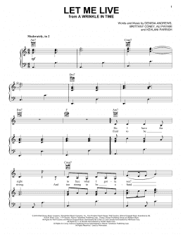 page one of Let Me Live (from A Wrinkle In Time) (Piano, Vocal & Guitar Chords (Right-Hand Melody))