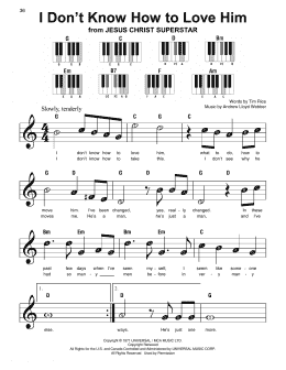page one of I Don't Know How To Love Him (Super Easy Piano)