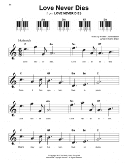 page one of Love Never Dies (Super Easy Piano)