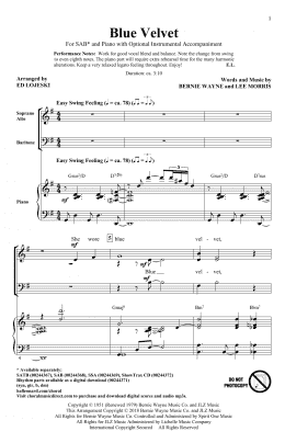 page one of Blue Velvet (SAB Choir)