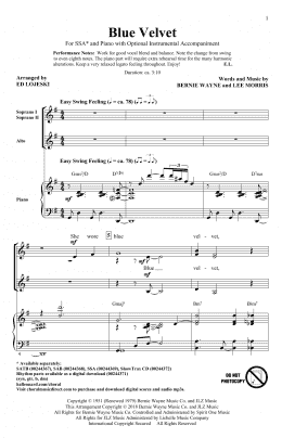page one of Blue Velvet (SSA Choir)