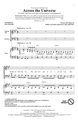 page one of Across The Universe (SAB Choir)
