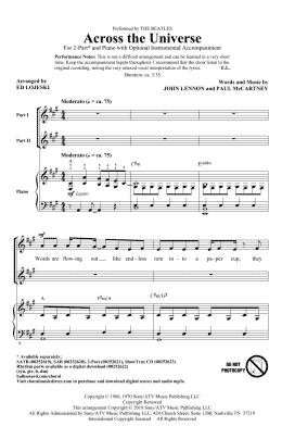 page one of Across The Universe (2-Part Choir)
