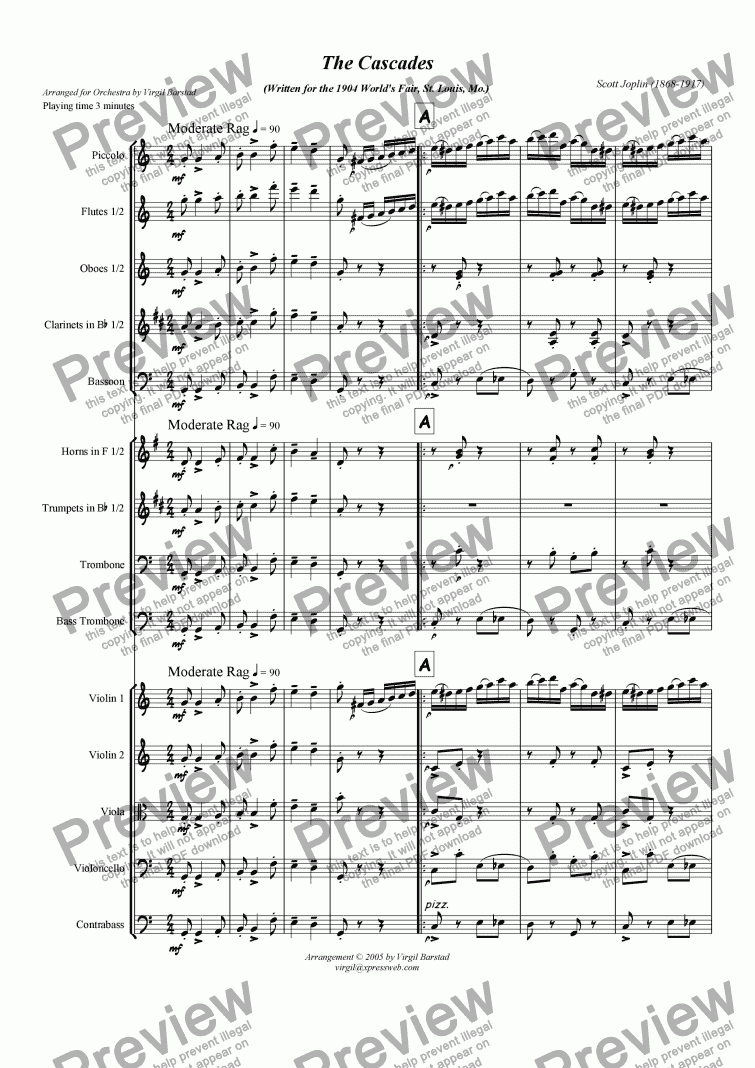 page one of The Cascades - for Orchestra