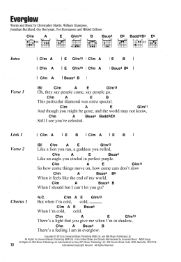 page one of Everglow (Guitar Chords/Lyrics)