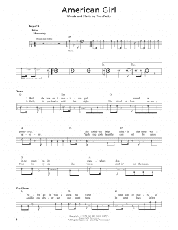 page one of American Girl (Easy Bass Tab)