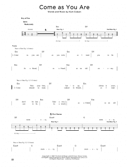 page one of Come As You Are (Easy Bass Tab)