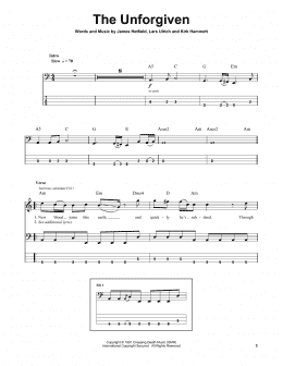 page one of The Unforgiven (Bass Guitar Tab)